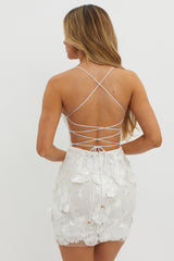 Butterfly Feelings Embellished Mini Dress White
