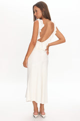 Alba Frill Trim Midi Dress White