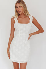 Annie Ruffle Shoulder Strap Mini Dress White
