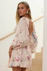 Isalia Long Sleeve Mini Dress Floral Cream