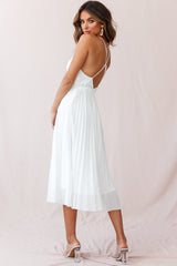 Artemis Accordion Pleat Strappy Back Midi Dress White