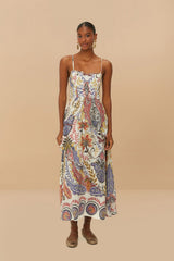 Farm Rio Off-White Boho Glam Loopy Trim Maxi Dress - Boho Glam Off-White