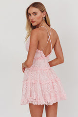 Laney Low Back Cami Strap Dress Lace Pink
