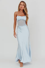 Nerida Sheer Waist Back Twist Maxi Dress Blue