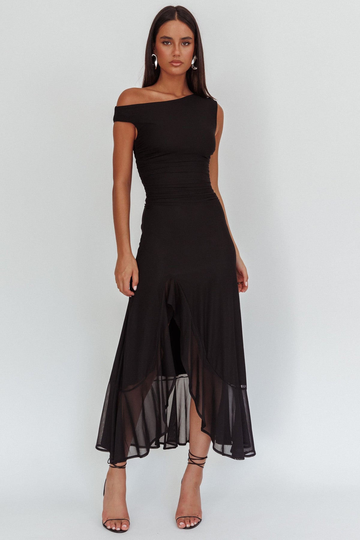Moonlit Magic Asymmetric Neckline Maxi Dress Black