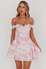 Courting Off-Shoulder Mini Dress Floral Pink