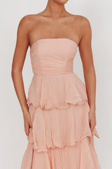 Giavana Strapless Layered Midi Dress Peach