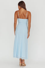 Azure Sun Drop Waist Split Maxi Dress Light Blue