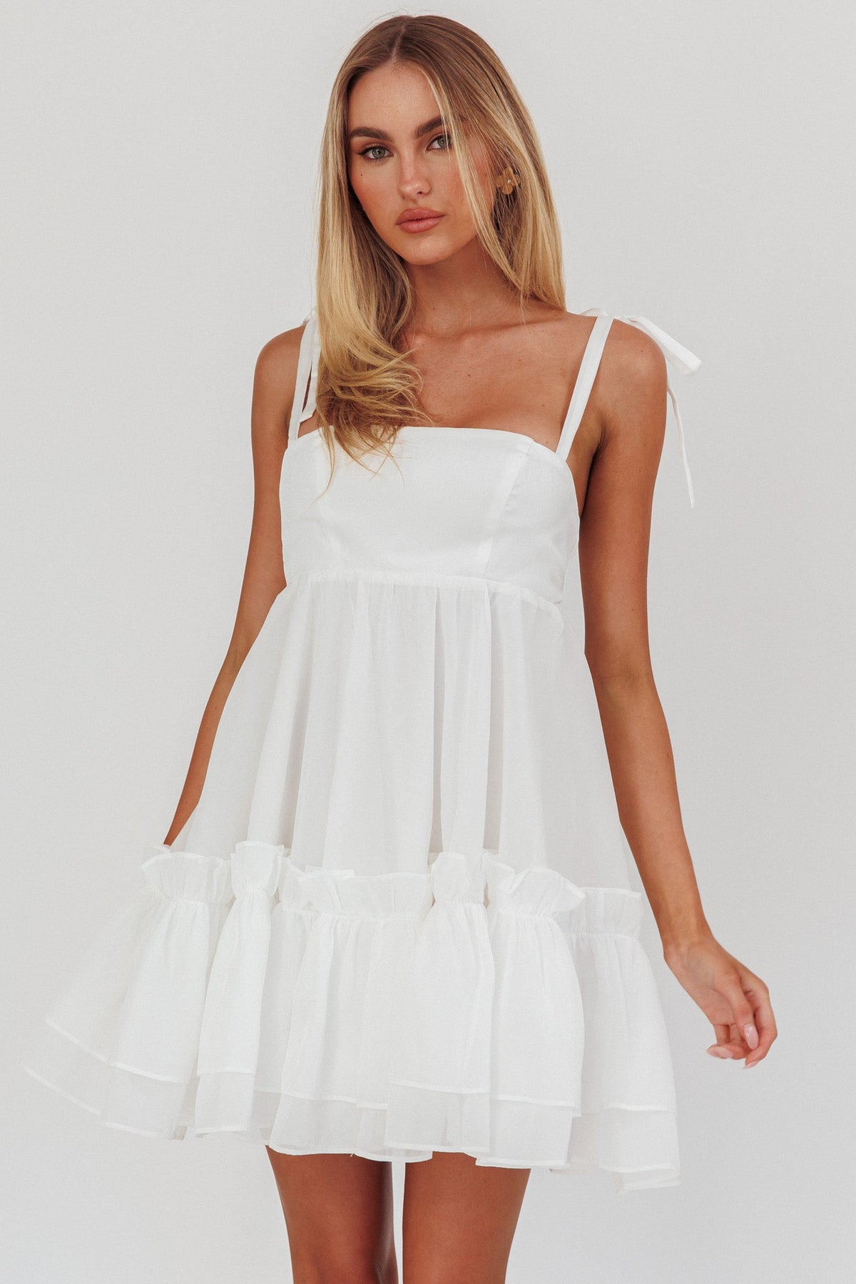 Dream Chaser Frill Hem Babydoll Dress White