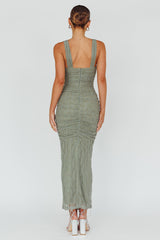 Oliana Embroidered Mesh Midi Dress Fern
