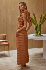 Elexia Tied Shoulder Midi Dress Textured Chocolate