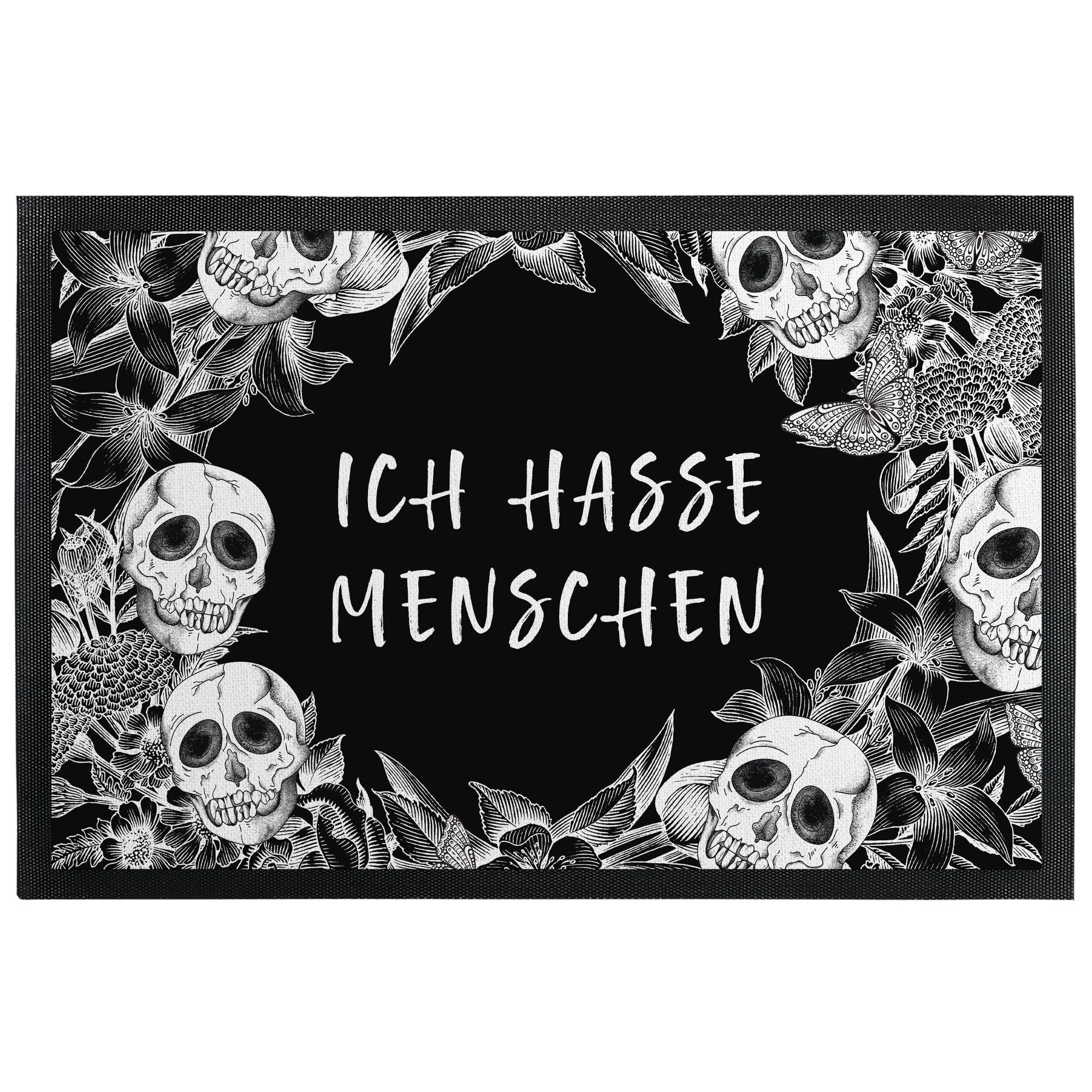 Bild: Fußmatte mit Gummilippe - Ich hasse Menschen - Totenkopf.