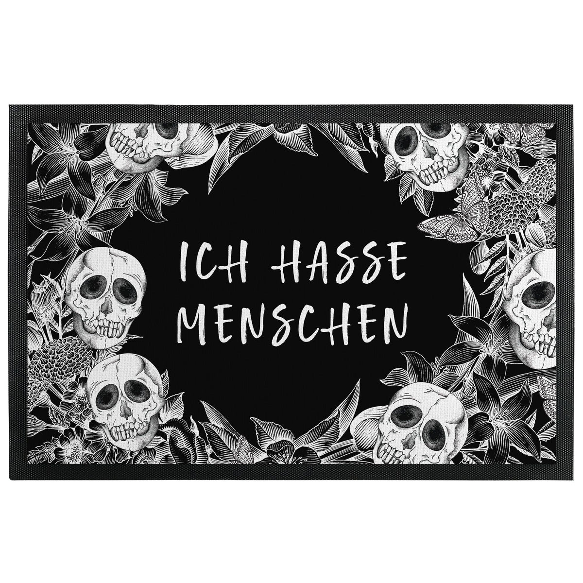Bild: Fußmatte mit Gummilippe - Ich hasse Menschen - Totenkopf.